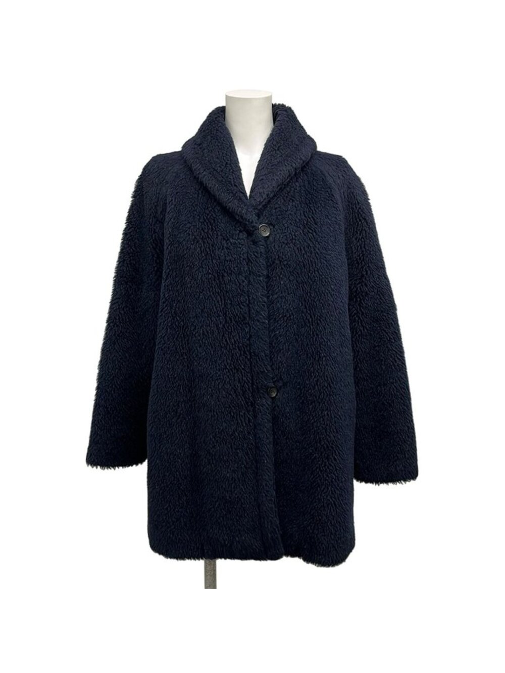 Max Mara Coat 42 M Teddy Bear Dark Navy Long Sleeve Wool Alpaca Silk